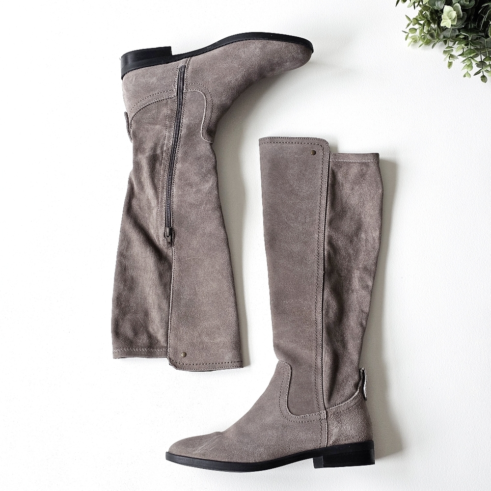 Very Volatile Tall Suede Riding Boots Taupe Size 8 Leather Upper Side Zip